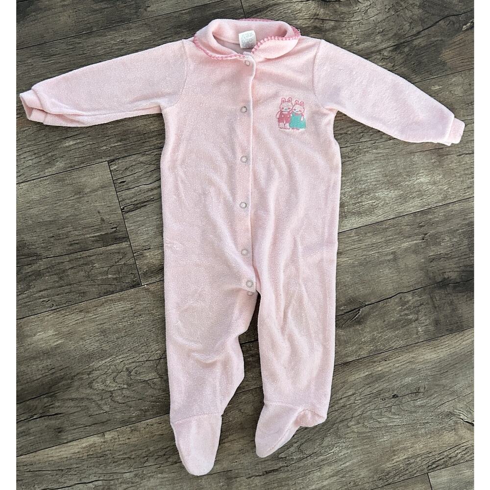 VTG 1980s Carter’s Pink Terrycloth Bunny Footie PJs L 18-23lbs Easter